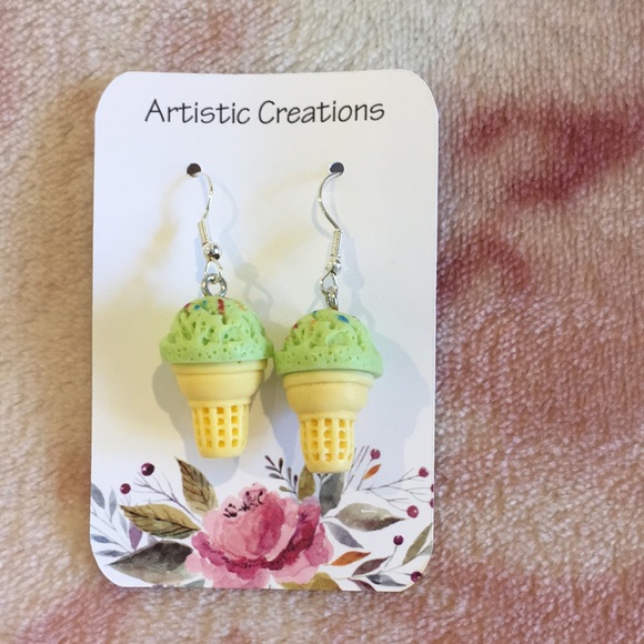 Green Matcha and Sprinkles Birthday Icecream Fashion Pierced Earrings NWT 1.50” - Picture 10 of 12